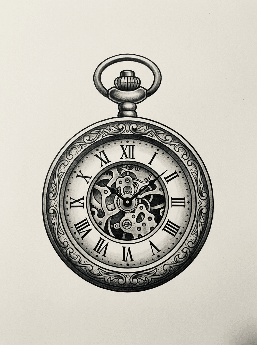 Clock tattoo design generated with InkOnce