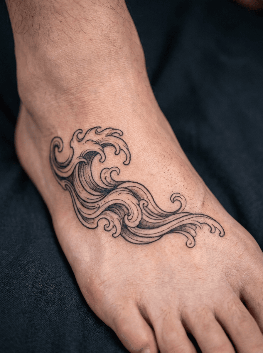Tattoo shown on the foot, designed with InkOnce